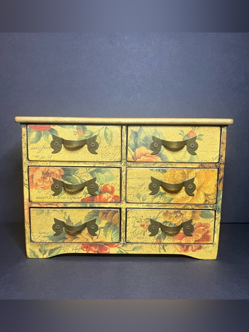 VTG Victorian Style Découpage Look Floral Print 6 Drawer Jewelry Box Organizer